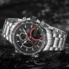 NAVIFORCE NF9182 SB Mens Luxury Analog Digital Stainless Steel Watch