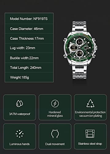 NAVIFORCE NF9197S-SSGN Men's Sport Watches Digital Analog Quartz