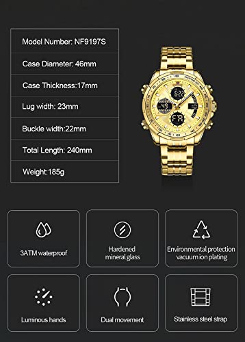 NAVIFORCE 9197S-GG Men's Sport Watches Digital Analog Quartz