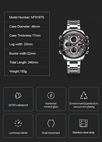 NAVIFORCE 9197-SB Men's Sport Watches Digital Analog Quartz Waterproof