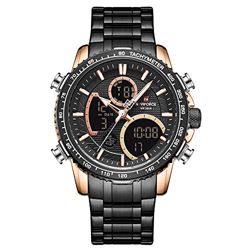 NAVIFORCE NF9182-BRG Digital Watch Men Luxury Stainless Steel Analog Quartz