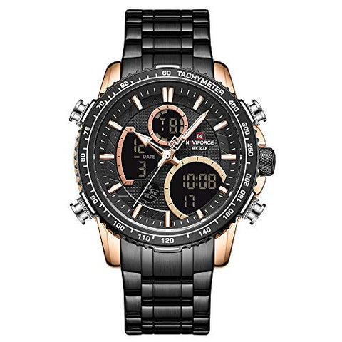 NAVIFORCE NF9182-BRG Digital Watch Men Luxury Stainless Steel Analog Quartz
