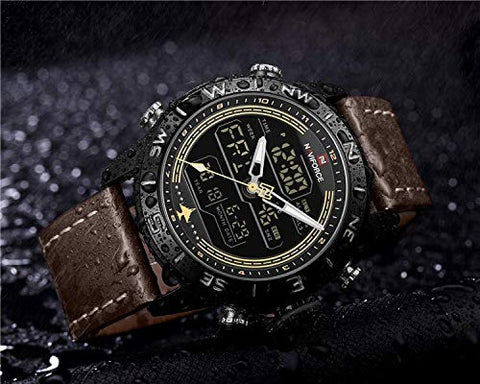 NAVIFORCE NF9144-BYDBN Genuine Leather  Chronograph Analog Digital Wristwatch for Men