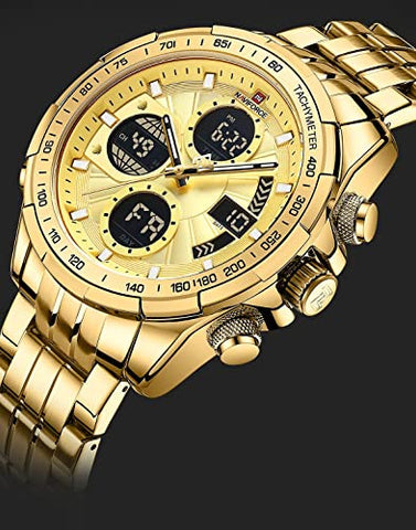 NAVIFORCE 9197S-GG Men's Sport Watches Digital Analog Quartz