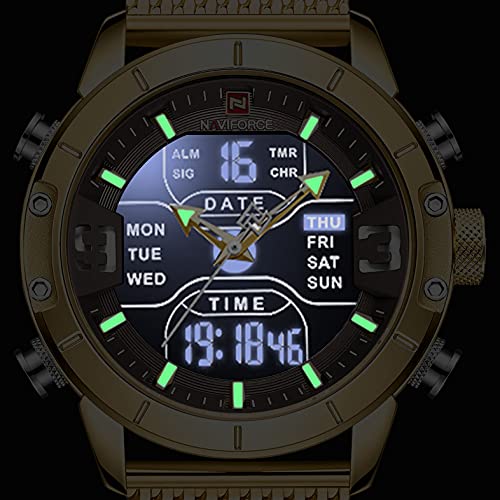 Naviforce NF9153-GG Men's Digital Sports Watch Stainless Steel Quartz