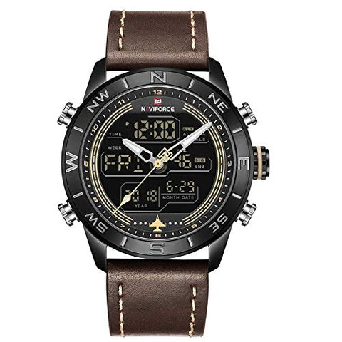NAVIFORCE NF9144-BYDBN Genuine Leather  Chronograph Analog Digital Wristwatch for Men