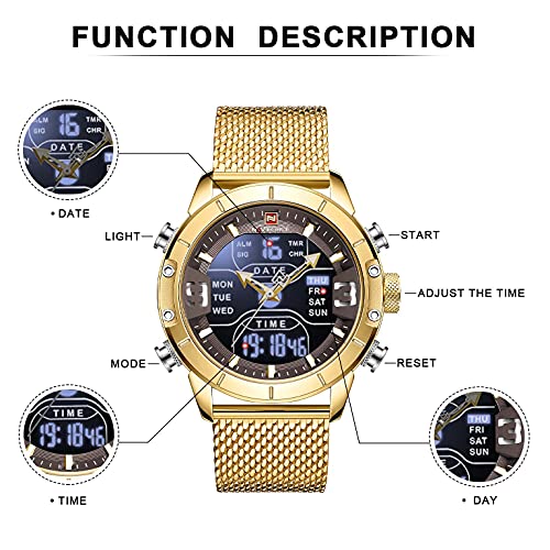Naviforce NF9153-GG Men's Digital Sports Watch Stainless Steel Quartz