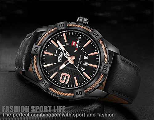 NAVIFORCE NF9117L-BRG Crisp Rose Gold & Black Belt Wrist Watch for Men