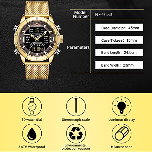 Naviforce NF9153-GG Men's Digital Sports Watch Stainless Steel Quartz
