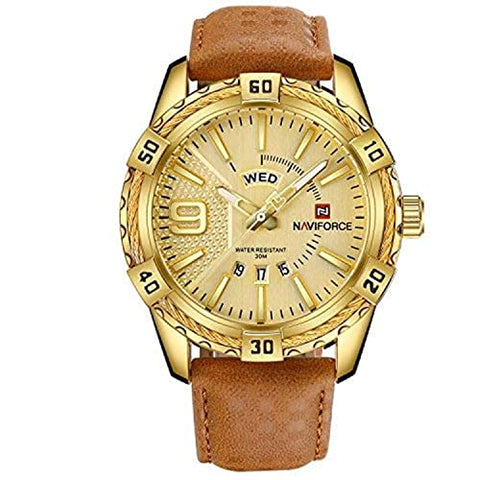 NAVIFORCE NF9117L-GG Men's Leather Military Analog Wrist Watch