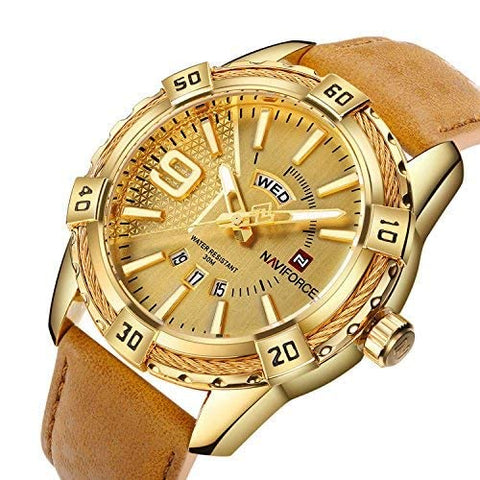 NAVIFORCE NF9117L-GG Men's Leather Military Analog Wrist Watch