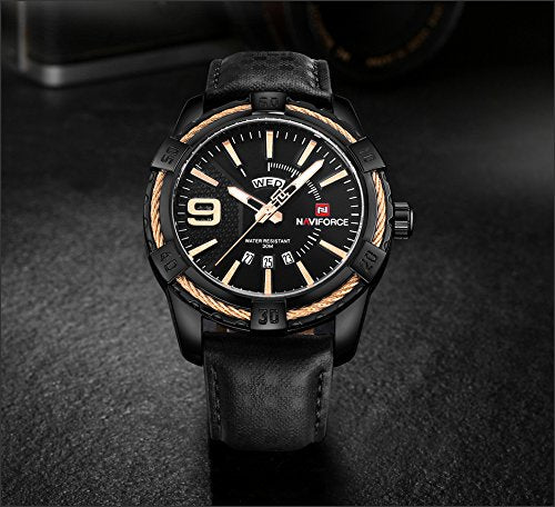 NAVIFORCE NF9117L-BRG Crisp Rose Gold & Black Belt Wrist Watch for Men