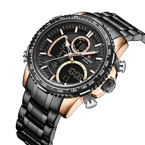 NAVIFORCE NF9182-BRG Digital Watch Men Luxury Stainless Steel Analog Quartz