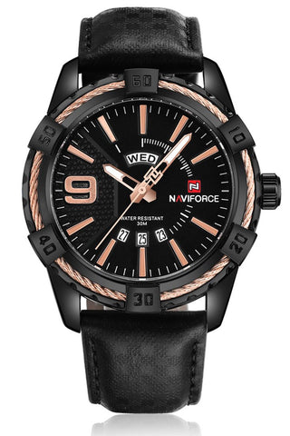 NAVIFORCE NF9117L-BRG Crisp Rose Gold & Black Belt Wrist Watch for Men