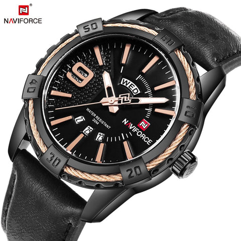 NAVIFORCE NF9117L-BRG Crisp Rose Gold & Black Belt Wrist Watch for Men